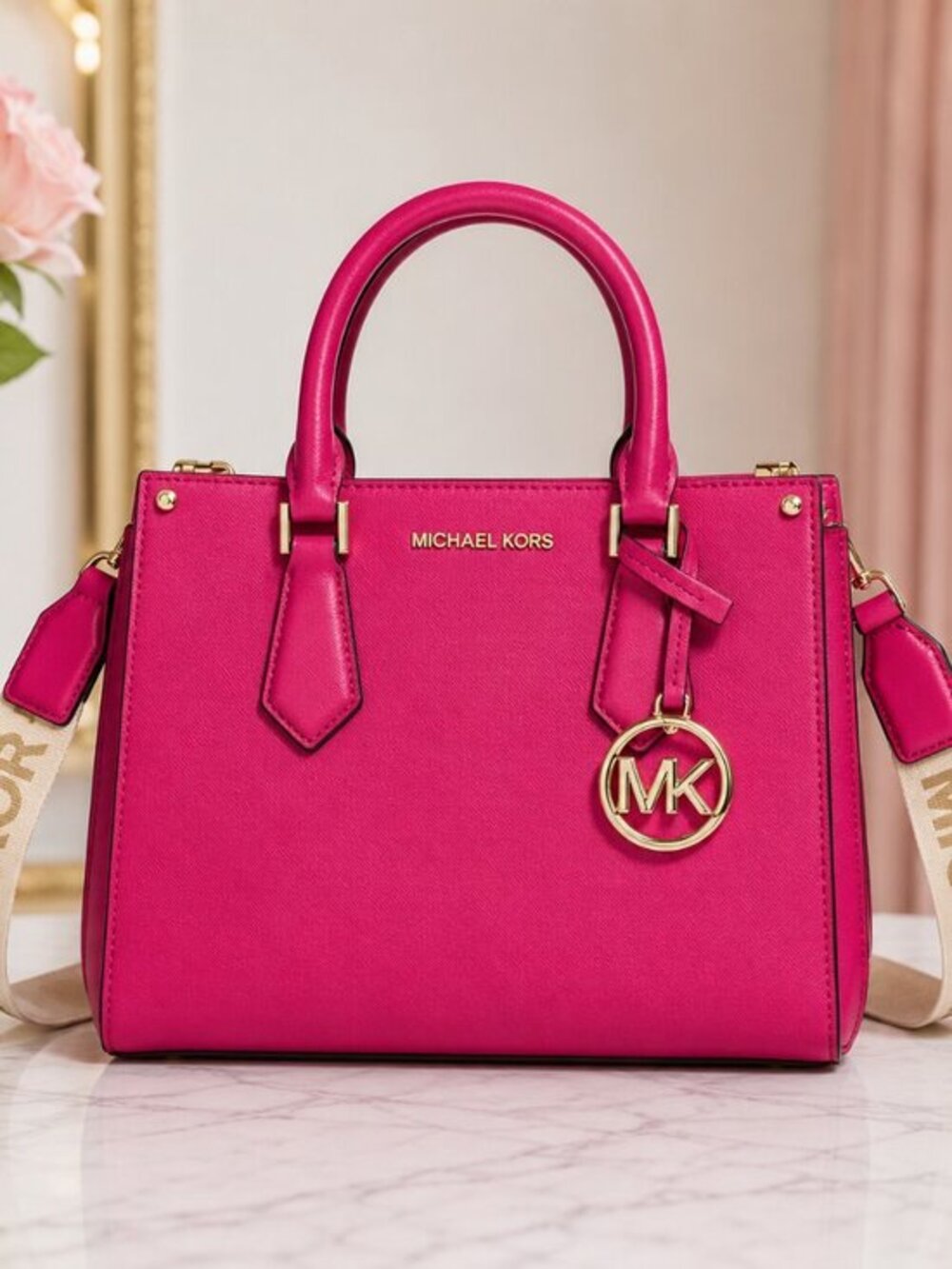 Michael Kors Maple Small Satchel Deep Fuchsia Saffiano Leather NWT